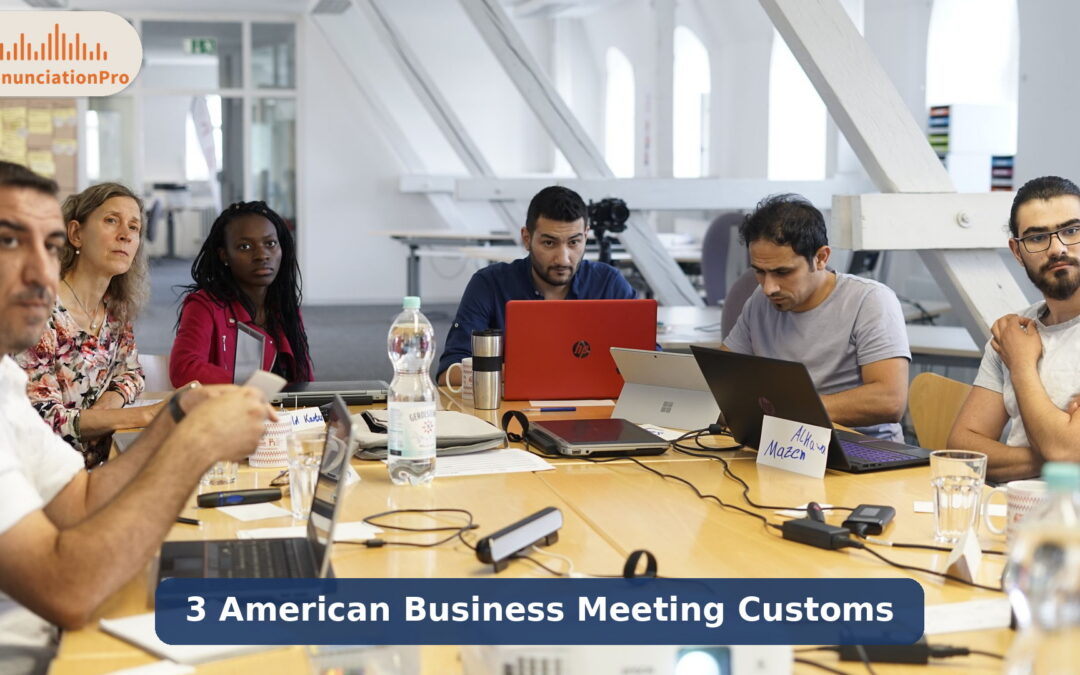Professionals in an American business meeting practicing clear English