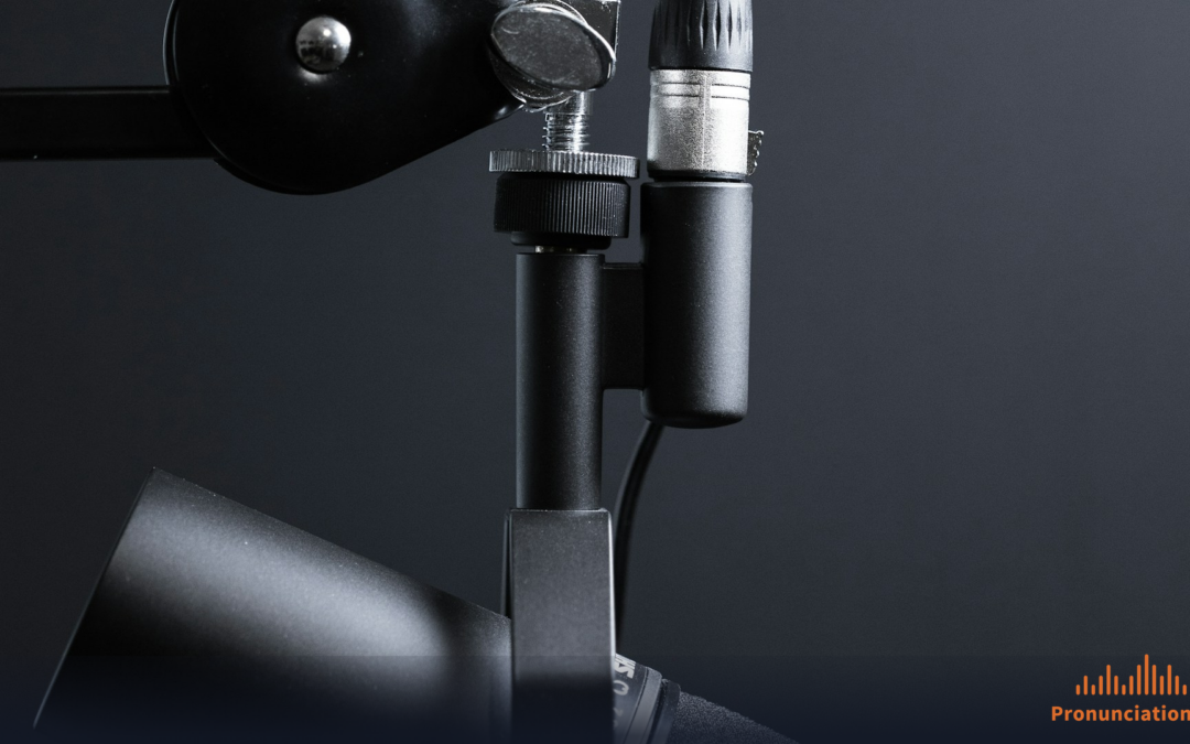 Close editorial of studio microphone for clear English pronunciation practice