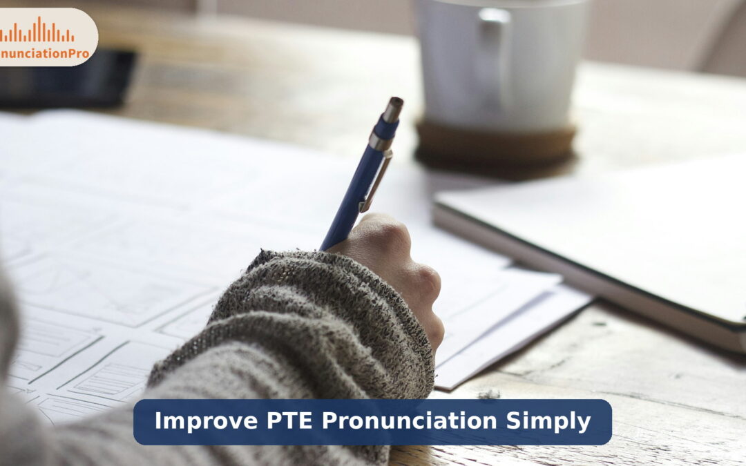 Student practicing English pronunciation for the PTE exam