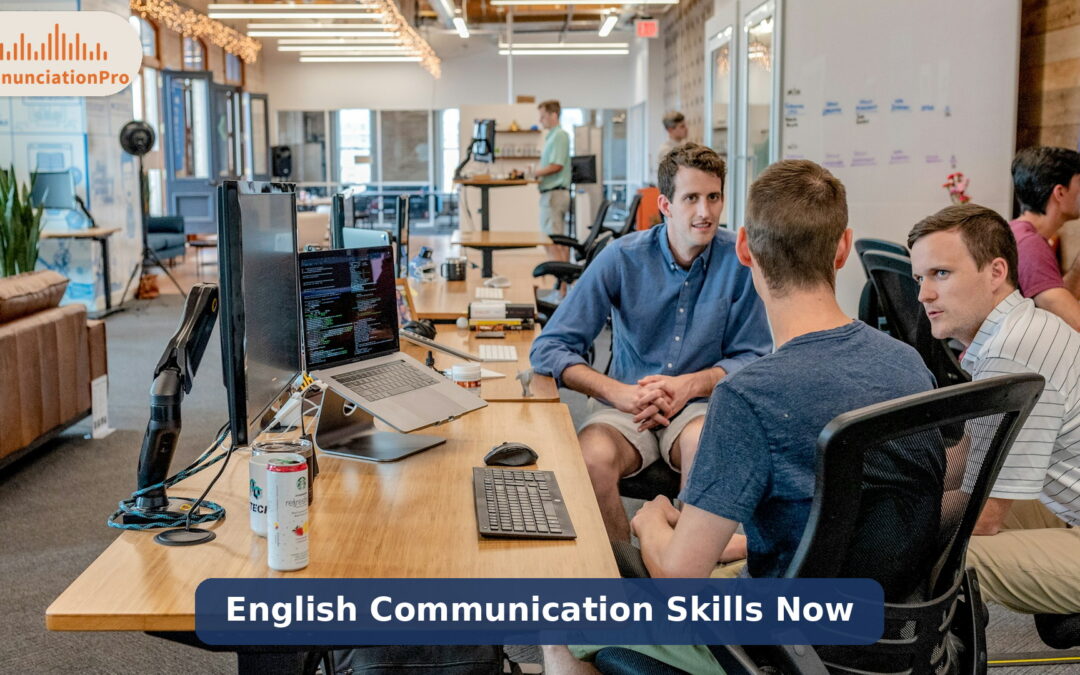 Professional using strong English communication skills in a modern workplace