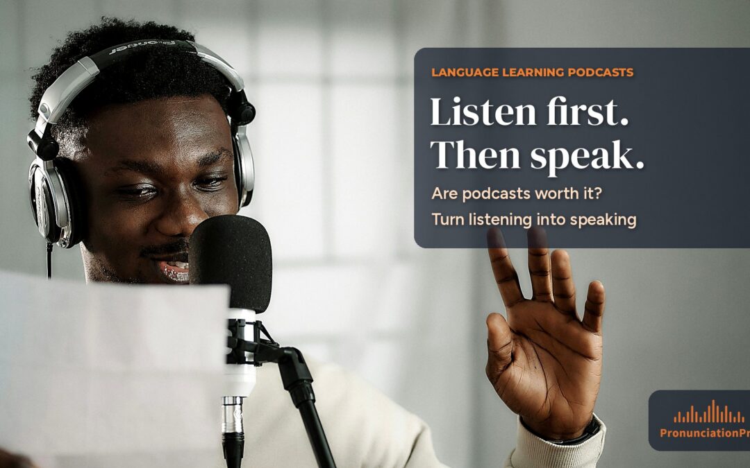 Man wearing headphones reading from a script into a studio microphone